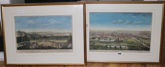 Two 18th century coloured engravings of London, 27 x 40cm